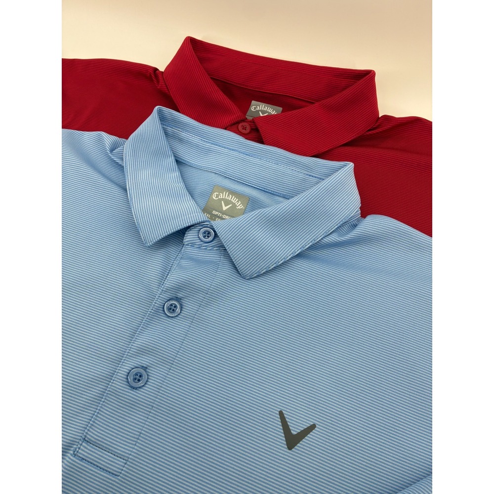 Lot of 2 Callaway Opti-Dri Golf Polo Shirt Set XXL Red Blue Striped Performance